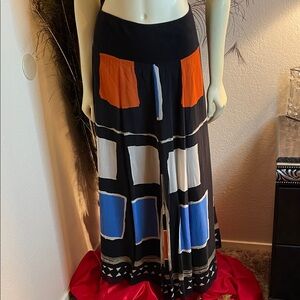 Jones New York Maxi Skirt with Black, Orange, and Blue & yellow Pattern sheer